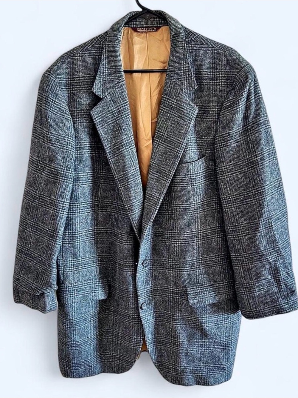 Vtg 44R Nordstrom Camel hair Plaid Gray Sport Coat Blazer Men's Jacket USA Made